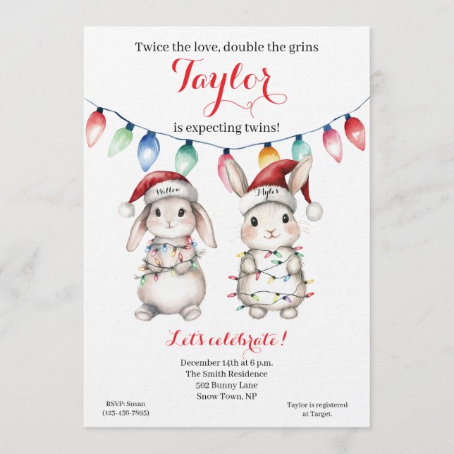 Twins Holiday Lights Baby Shower Invitation (Front)
