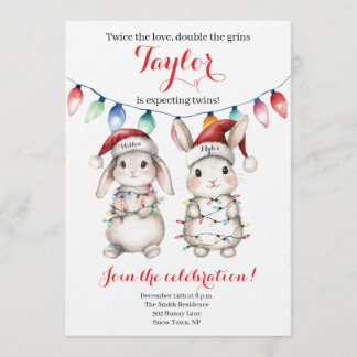 Twins Holiday Lights Baby Shower Invitation