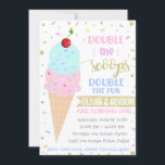 Twins Ice Cream Invitation, Twins Birthday Invitation<br><div class="desc">Twins Ice Cream Invitation
Twins Birthday Invitation
Double the Scoops Double the Fun
All designs are © NOTHING PANDA LLC</div>