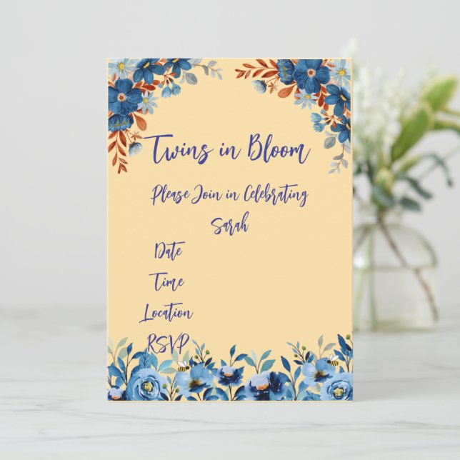 Twins in Bloom Baby Shower Invitation (Standing Front)