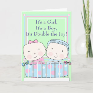 Twins in Crib, Girl and Boy Baby Announcement