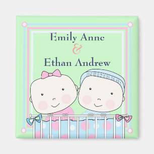 Twins in Crib, Girl and Boy Baby Magnet