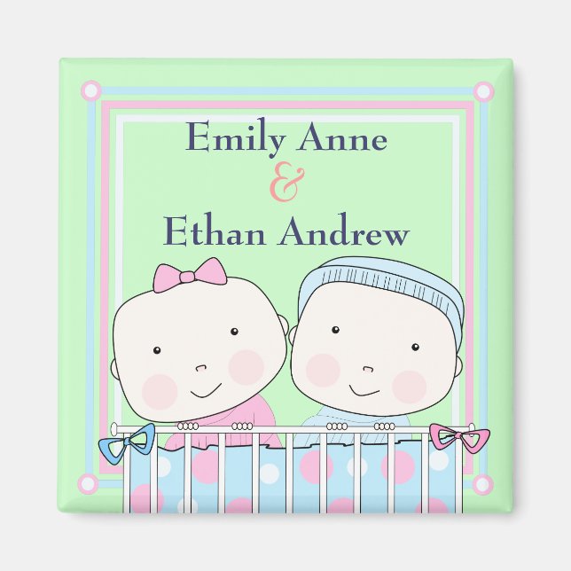 Twins in Crib, Girl and Boy Baby Magnet (Front)