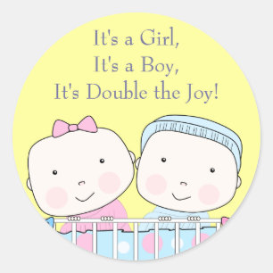 Twins in Crib, Girl and Boy Baby Sticker