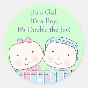 Twins in Crib, Girl and Boy Baby Sticker