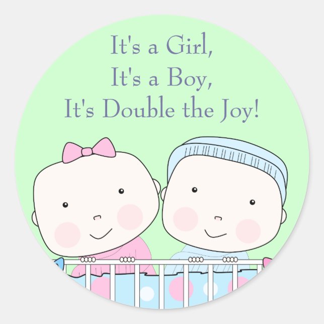 Twins in Crib, Girl and Boy Baby Sticker (Front)