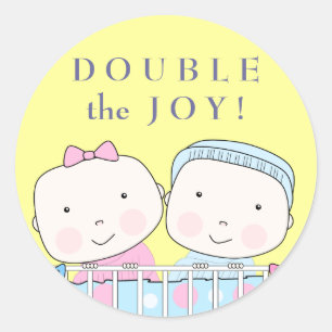 Twins in Crib, Girl and Boy Baby Sticker