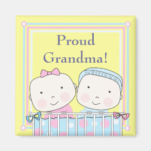 Twins in Crib, Girl and Boy Grandma Magnet