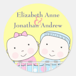Twins in Crib, Girl and Boy Names Sticker