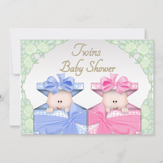 Twins in Gift Box Roses Baby Shower Invitation (Front)