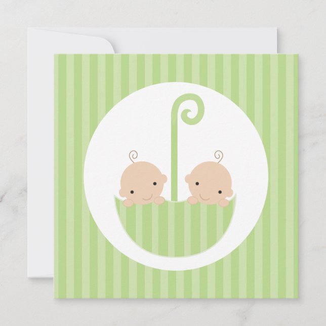 Twins in Green Umbrella Invitation (Front)