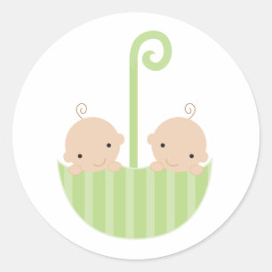 Twins in Umbrella Classic Round Sticker