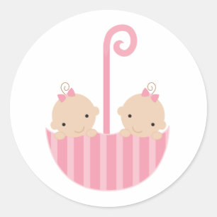 Twins in Umbrella Classic Round Sticker