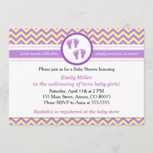 Twins Invitation Baby Girl Shower Purple Yellow