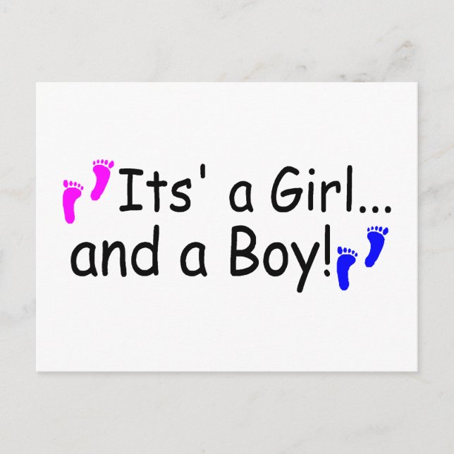 Twins Its A Girl And A Boy Baby Footprints Postcard (Front)