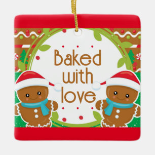 Twins Jolly Gingerbread Men Baked With Love Ceramic Ornament