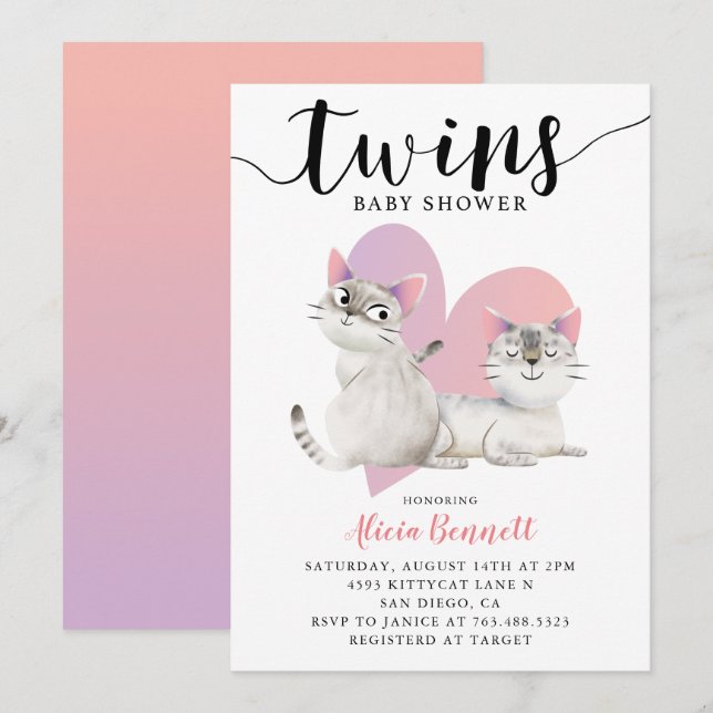 Twins Kitten Kitty Cats Baby Shower Invitation (Front/Back)