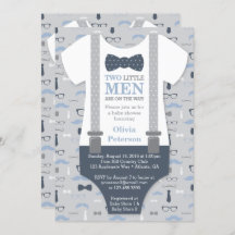 Twins Little Man Baby Shower Invitation, Blue Grey