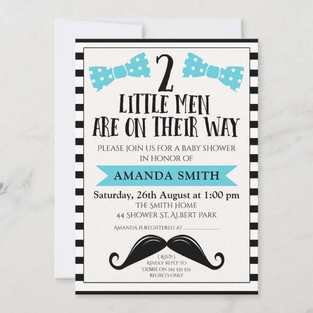Twins Little Man Moustache Baby Shower Invitation (Front)
