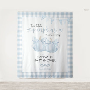 Twins Little Pumpkin Blue Baby Shower Backdrop Tapestry
