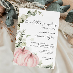Twins Little Pumpkin Pink Girl Fall Baby Shower Invitation