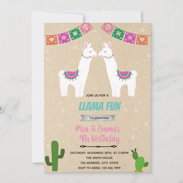 Twins llama invitation (Front)