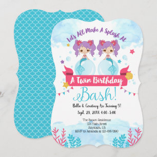 Twins Mermaid Birthday Invitation