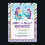 Twins Mermaid Birthday Invitation Sisters Siblings<br><div class="desc">Twins Mermaid Birthday Party Invite</div>