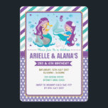 Twins Mermaid Birthday Invitation Sisters Siblings<br><div class="desc">Twins Mermaid Birthday Party Invite</div>