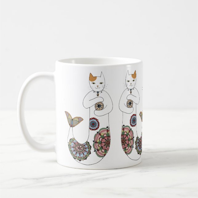 Twins mermaid cat coffee mug (Left)