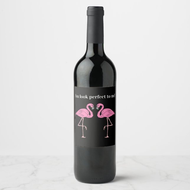 Twins mirror reflection pink flamingos birds exact wine label (Front)