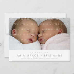 TWINS MODERN BABY PHOTO simple minimalist style Announcement