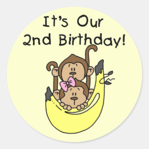 Twins Monkey Boy and Girl 2nd Birthday Classic Round Sticker