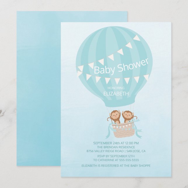 Twins! Monkey Twin Boys Baby Shower Invitation (Front/Back)