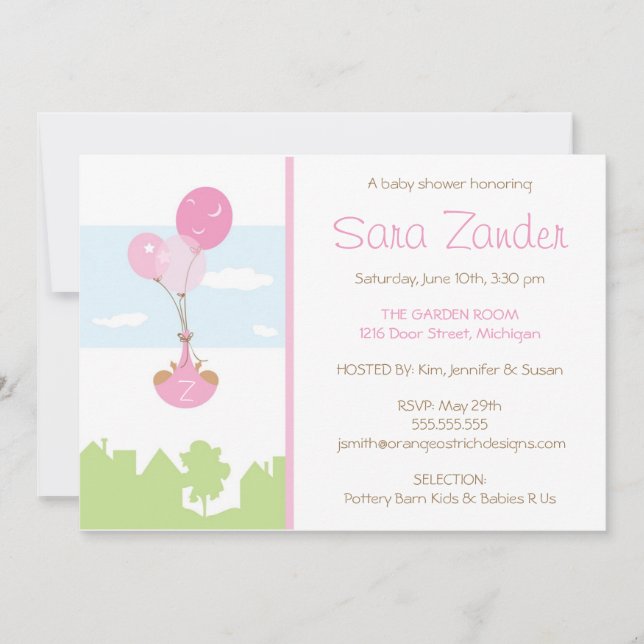 Twins Monogram Balloon Baby Shower Invitation (Front)