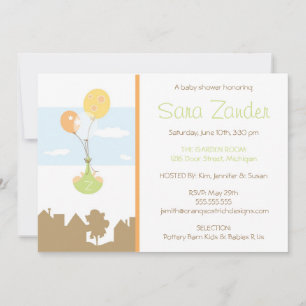 Twins Monogram Balloon Baby Shower Invitation