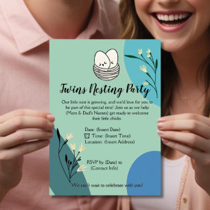 Twins Nesting party parents to be baby shower Invitation