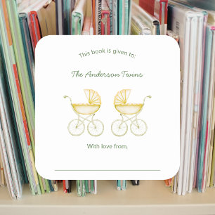 Twins neutral gender carriages Baby Shower Square Sticker