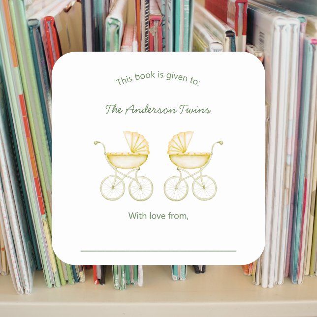 Twins neutral gender carriages Baby Shower Square Sticker (Creator Uploaded)