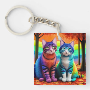 Twins of Cats Digital Art-56467 Key Ring
