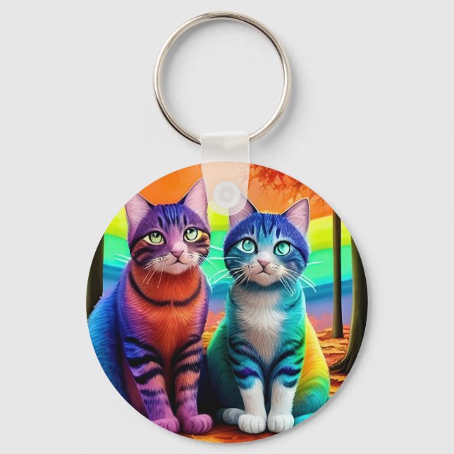 Twins of Cats Digital Art-56467 Key Ring (Front)