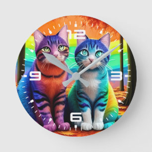 Twins of Cats Digital Art-56467 Round Clock