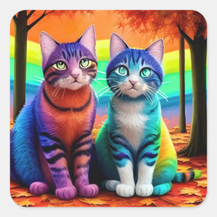 Twins Of Cats Digital Artwork-56467 Square Sticker