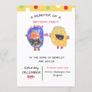 TWINS or SIBLING Invitation Monster Birthday Party