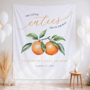 Twins Orange Baby Shower Backdrop Tapestry