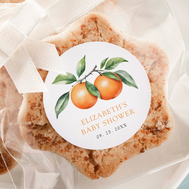 Twins Orange Baby Shower Classic Round Sticker (Creator Uploaded)