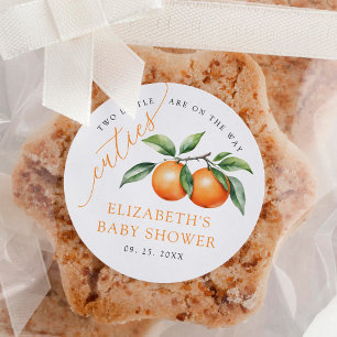 Twins Orange Baby Shower Classic Round Sticker