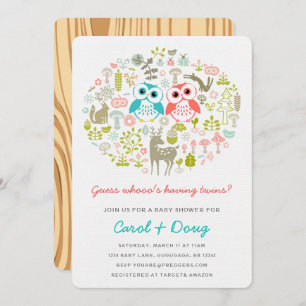 Twins Owl Baby Shower Invite Boy Gril