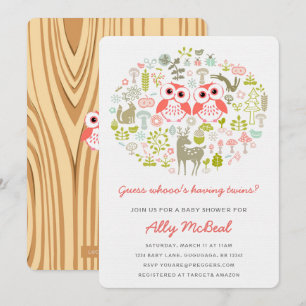 Twins Owl Baby Shower Invite Girls Pink