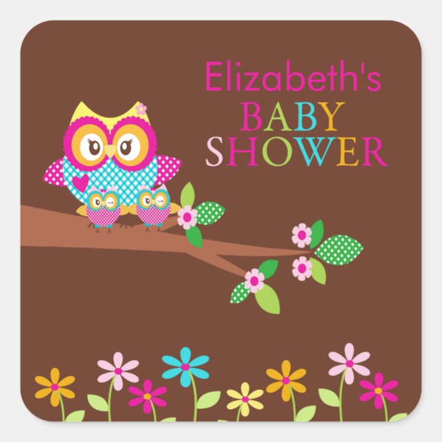Twins Owl Thank You Baby Shower  Square Sticker (Front)